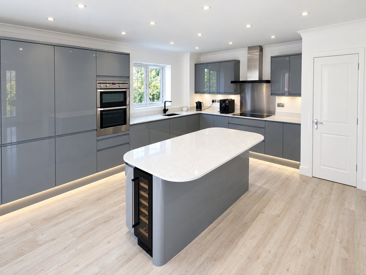 Dark grey island kitchen installation in Godmanchester