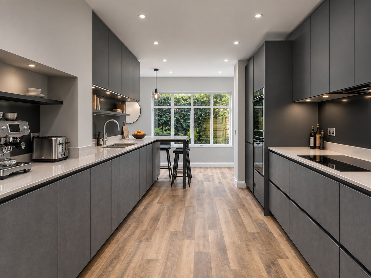 Dark grey kitchen installation in Kimbolton