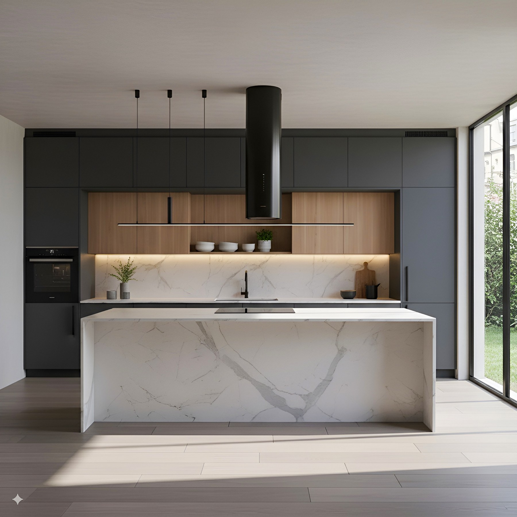 Contemporary kitchen installation with statement island